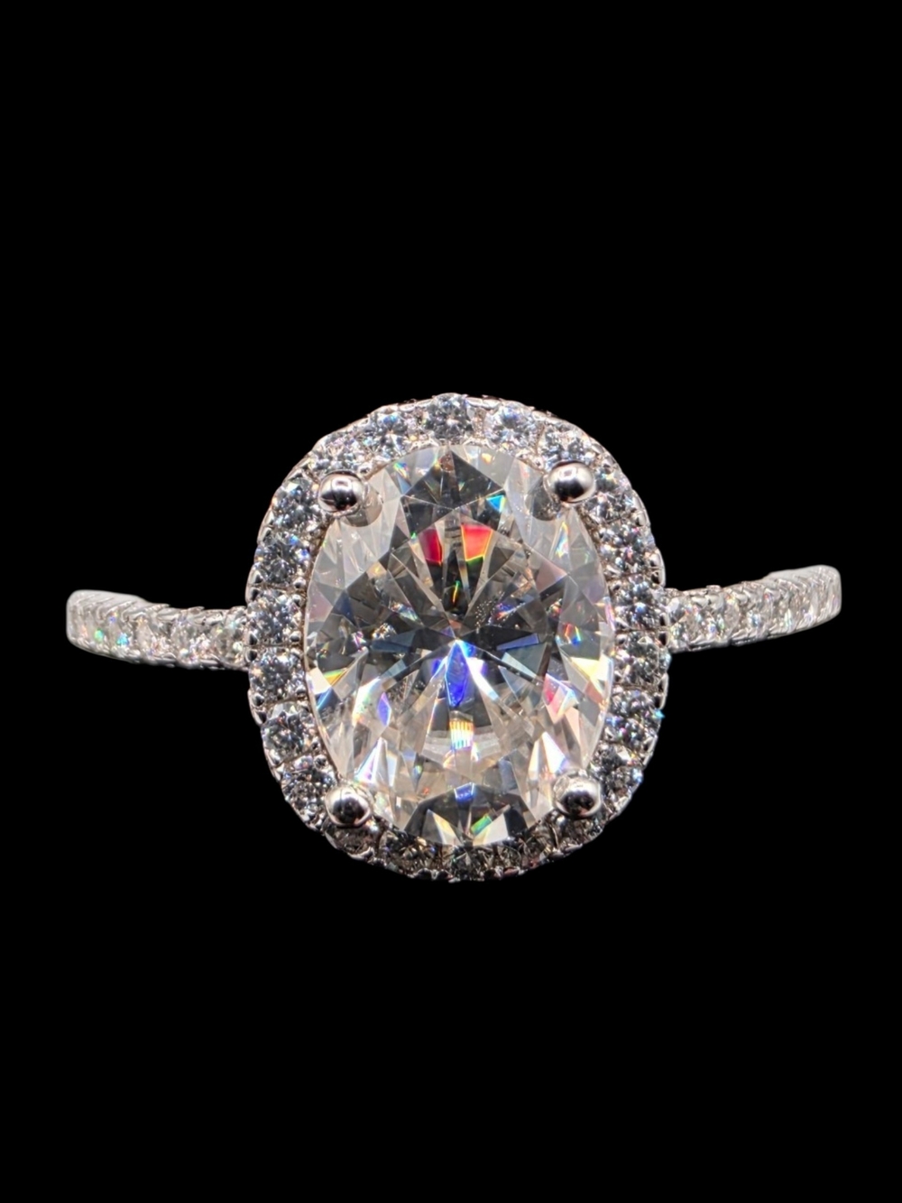 2.32 CTW Oval Moissanite Halo Ring Solid 925 Sterling Silver Italy Size 9